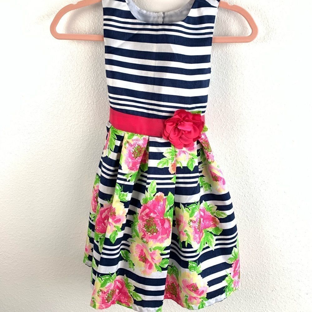 Jona Michelle Girls Floral Stripe Dress